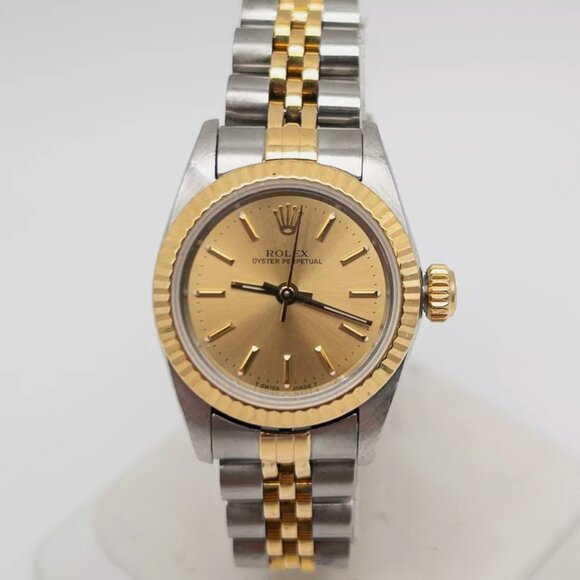 Rolex Accessories - MINT ROLEX OYSTER PERPETUAL Ladies 18k Yellow Gold SS Watch SERVICED